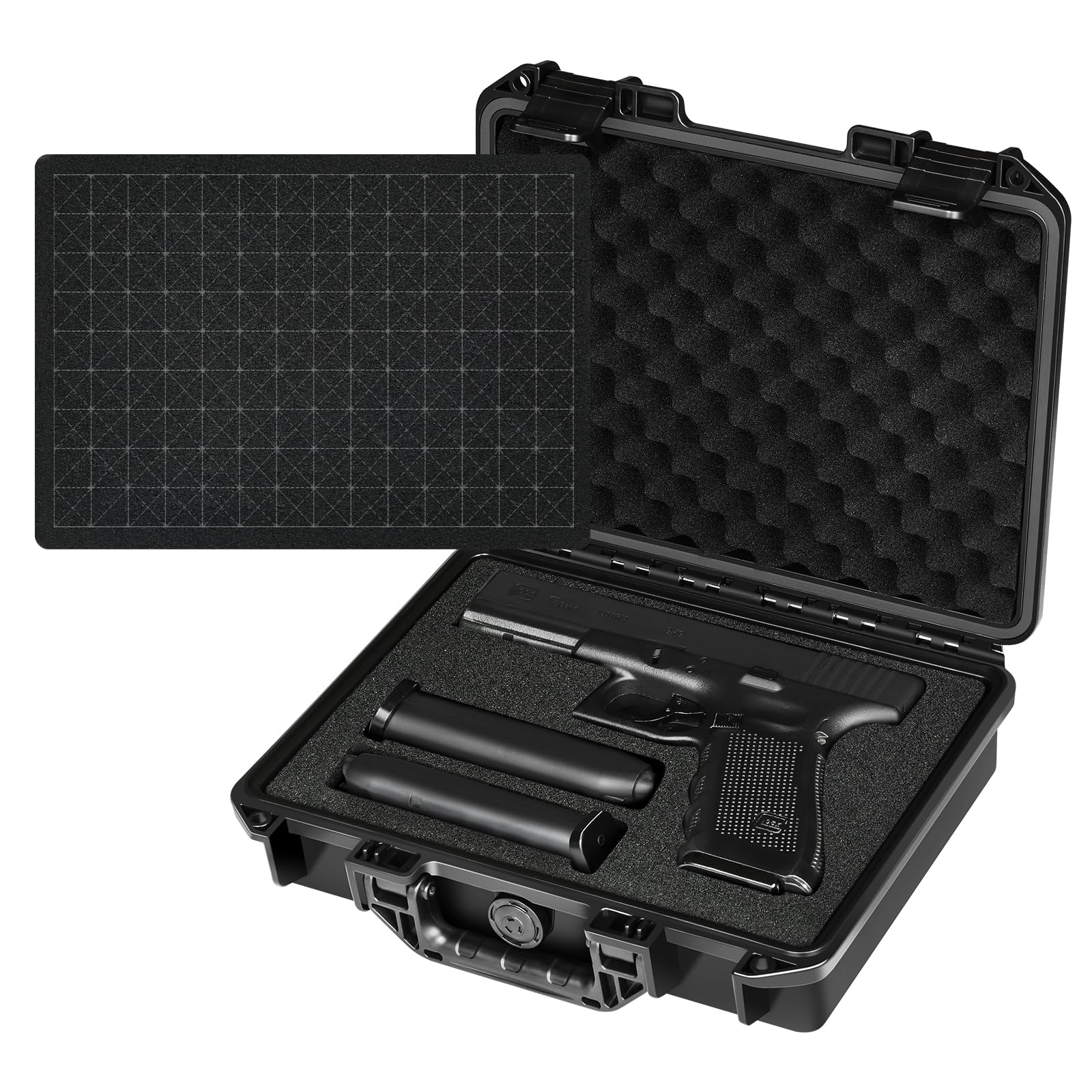 Photo 1 of TSA Approved Pistol Case for Handguns - Hard Shell Gun Cases with Customizable Foam, Waterproof & Shockproof, Compact 9mm Gun Storage for Airline Travel, Range Training, and Secure Firearm Transport