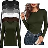 Riyiper 6 Pack Women's Long Sleeve Shirts Basic Slim Fitted Tops Casual Crew Neck Tight Tee Tops 2026 Layering T-Shirt