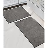 Chakme 2 Piece Bathroom Rug Sets, Ultra Thin Bath Mat Quick Dry, Absorbent, Non Slip, Machine Washable, Dark Grey, 17" x 24"