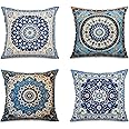 Jartinle Navy Mandala Pattern Throw Pillow Covers 18x18 Set of 4 Boho Accents Decorative Throw Pillows for Couch, Sofa, Outdoor Patio Bohemian Decor