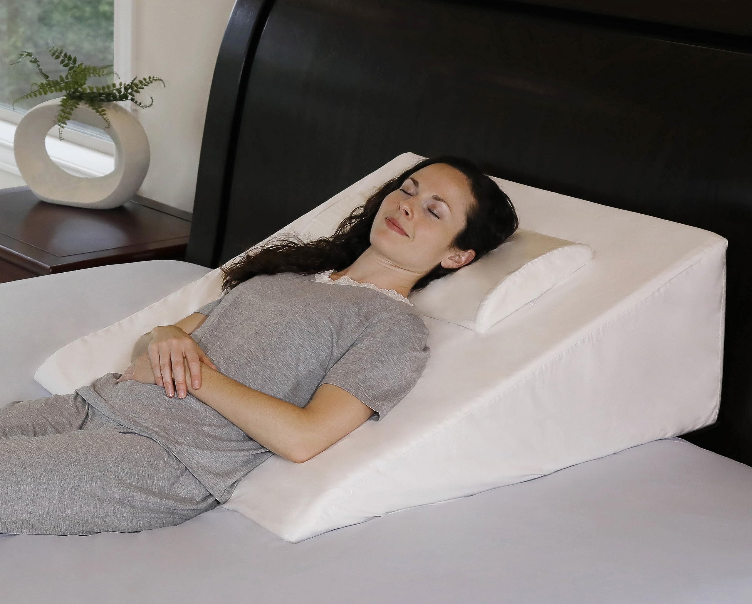 InteVision Extra Large Bed Wedge Pillow (33 x 30.5 x 12 inch) and Headrest Pillow in One Package - Helps Relief from Acid Reflux, Post Surgery, Snoring - Egyptian Cotton Cover - 2 inch Memory Foam Top