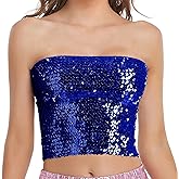 Womens Sparkly Sequin Mermaid Crop Tops, Strapless Metallic Tube Tops for Party Clubwear