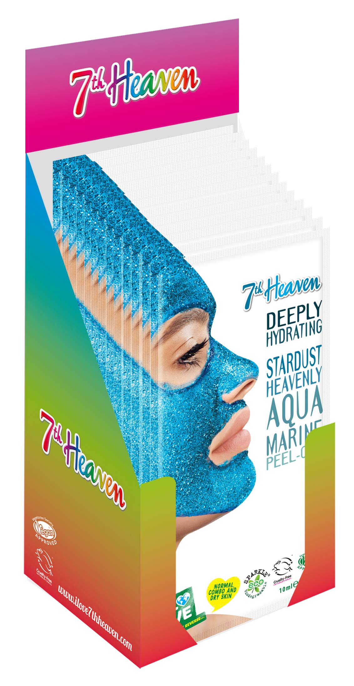 7th Heaven Stardust Heavenly Aquamarine Peel-Off Face Mask (Pack of 12) with Pressed Coconut to Deeply Hydrate and Nourish Skin - Ideal for Normal. Combination and Dry Skin