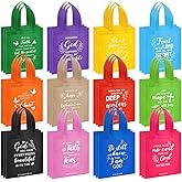 Sweetude 48 Pcs Christian Gift Bags Bulk Bible Verse Gift Bags for Women Religious Reusable Inspirational Christian Tote with Handle, Colorful