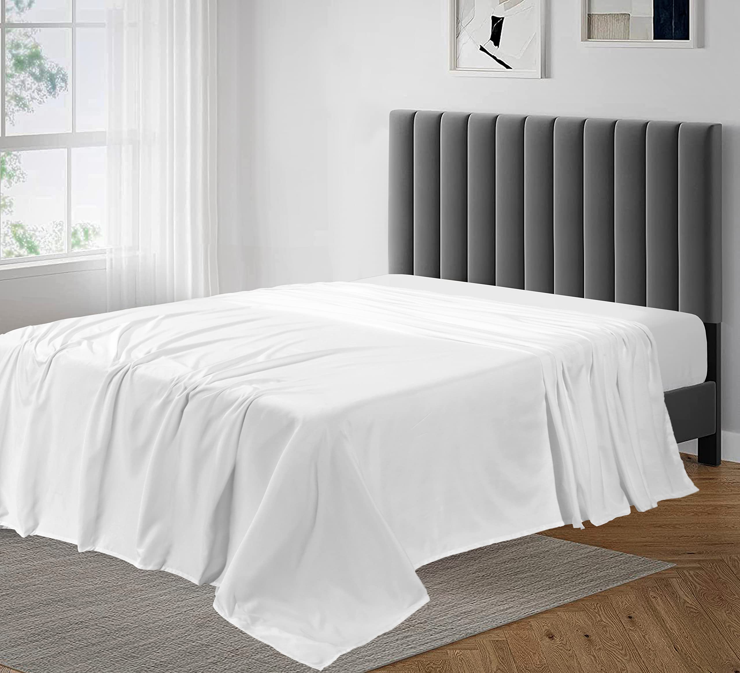 800 Thread Count Super Soft And Luxurious Easy Care 100% Pure Egyptian Cotton Flat Sheet For Hotel Quality Bedding-Breathable Bed Top Sheet (Super King: 305x275cm)