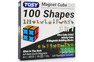 TOSY Magnet Cube 2x2 - 8 Blocks, 2in1 Toy: 2x2x2 Puzzle Cube and Customizable Infinity Cube, Glowing, Christmas Stocking Stuffers Gift for Kids/Grandkids, UV Flashlight, Sensory/STEM Toy