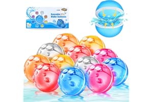 MAKE KIDS SMILE BUBBLE FUN 12Pcs Reusable Water Balloons, Quick Refillable Water Balloon for Kids & Adults, Self Sealing Magnetic Water Balls, Silicone Water Bombs with Mesh Bag, Splash Water Ball for Summer Outdoor Activities