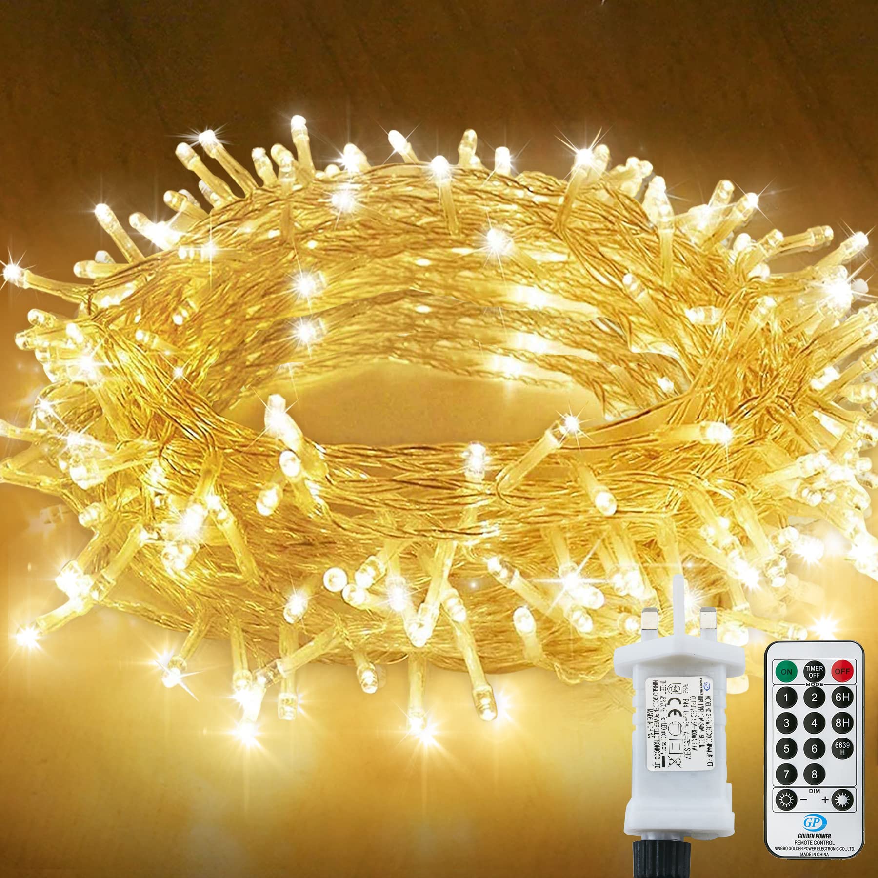 Fairy Lights Main Powered, 25M 220LED String Lights, 8 Modes Remote Control Garden Lights Waterproof, Fairy Lights Indoor/Outdoor for Bedroom, Wedding, Party, Christmas Decorations (Warm White)