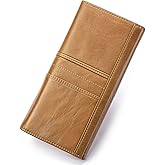 LUKZIJAES Wallets for Women Slim Long RFID Blocking Ladies Genuine Leather Bifold Wallet Womens with ID Window Coin Pocket (#1-Brown)