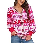 KOJOOIN Christmas Sweaters for Women Fun Patterns Cute Cardigans Merry Winter Open Front Knit Sweaters Outerwear