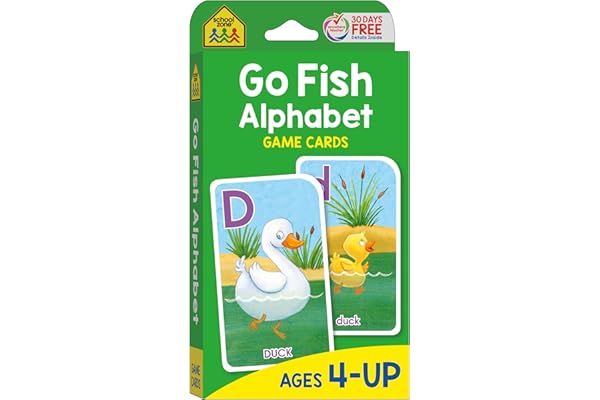 School Zone Go Fish Alphabet Game Cards: Preschool, Kindergarten, 1st Grade, ABC's, Matching, Uppercase and Lowercase Letters, Word-Picture Recognition, Animals, Ages 4+, Packaging May Vary