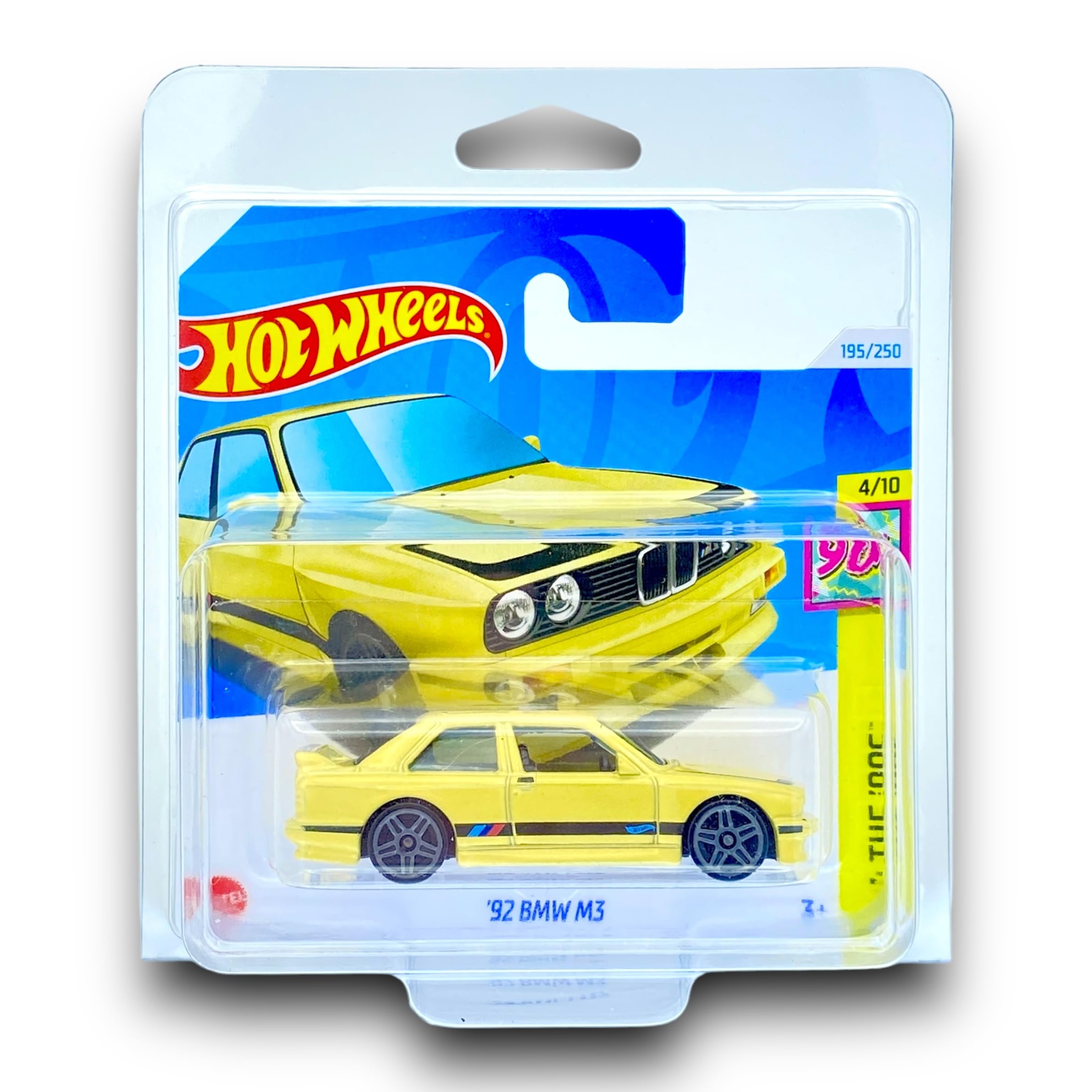 Hot Wheels '92 BMW M3 (Yellow & Black) 4/5 HW: The '90s - 2024-195/250 (Short Card) - includes a KLAS Car Keeper Protector Case - HTB06