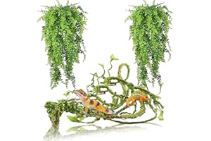 kathson Reptile Plants for Bearded Dragon Tank Accessories,Terrarium Hanging Plants Decor Artificial Bendable Climbing Vines Long Jungle Climbing Vine Decoration for Chameleon Lizards Gecko (3 PCS)