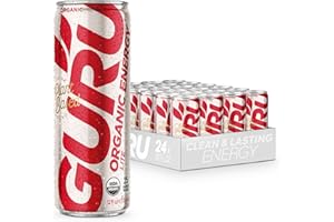 GURU Lite Organic Energy Drinks, Clean Energy Drink with Plant Based Natural Caffeine from Green Tea, Low Calorie, Gluten Free and Vegan, Pre Workout, Healthy Drinks, 12oz (Pack of 24)