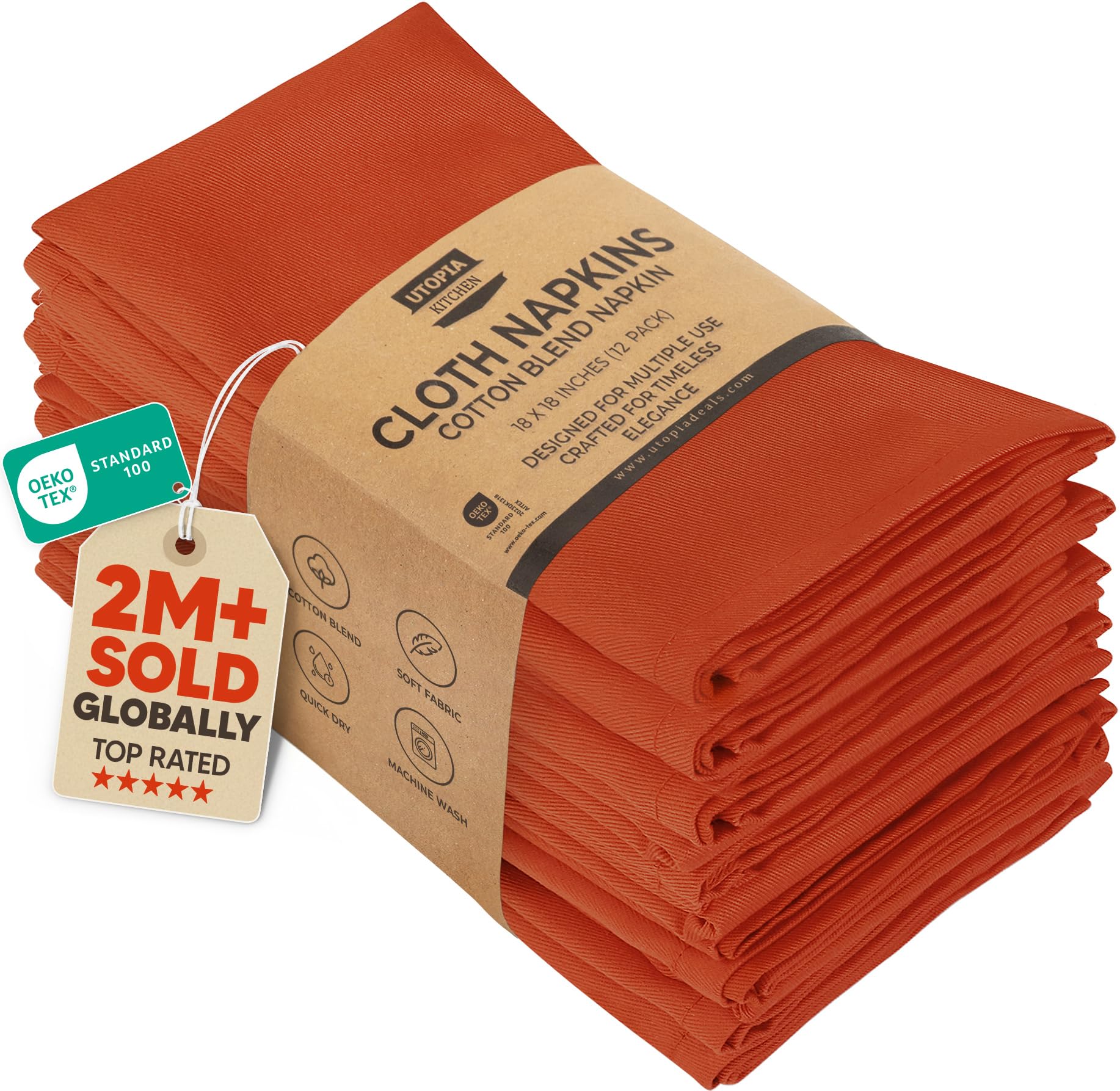 Utopia Kitchen Cloth Napkins [12 Pack] 46x46cm, Cotton Blend Washable and Reusable Table Dinner Napkins for Hotel, Lunch, Restaurant, Weddings, Event and Parties (Orange) — image 1