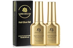 UNA GELLA 6 in 1 Gel Nail Glue for Acrylic Nails Tips 2 Pcs 10ml Super Strong Nail Glue Long Lasting Brush On Nail G el Glue Curing Needed U V for Base Coat, Soft Gel Nail Tips, Clear Press on Nails