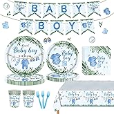 Baby Shower Decorations, Boy Baby Shower Decorations Include Plates Napkins Cups Banner Tablecloth and Forks, Serve 20