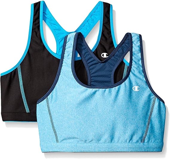 Champion Womens 2Pack Reversible Double Dry Sports Bras, Aqua/Black, Small Clothing