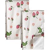 Miss Adola Cotton Kitchen Towels Set of 2 - Cute Design 16×26 Inch Dish Towels for Kitchen with Hanging Loop Strawberry Quick Dry Hand Towels Soft & Absorbent, Home Decorative, Terry Cloth Tea Towels