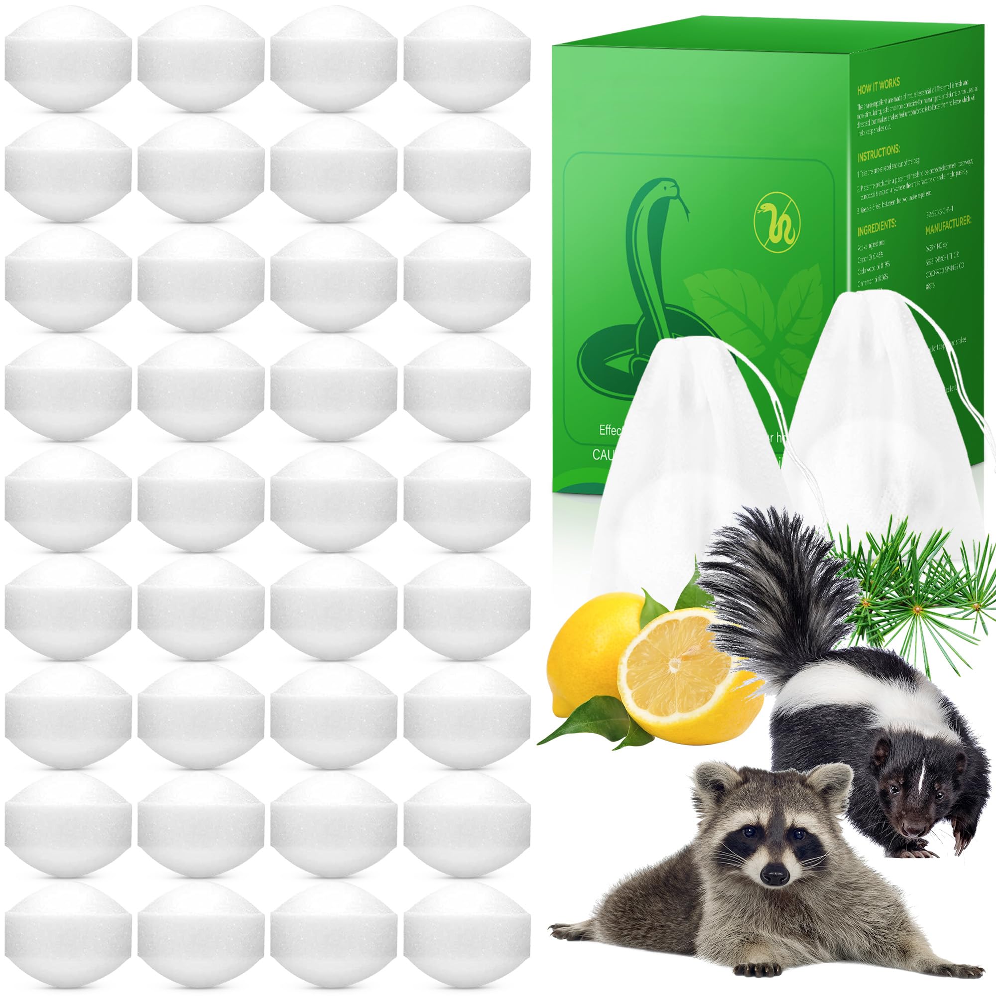 Photo 1 of 36Pack Natural Skunk Repellent for Yard, Keep Skunk & Raccoon Away Deterrent with Long-Lasting Protection for Garden Lawn Garage, Safe for Kids & Pets, Waterproof, White