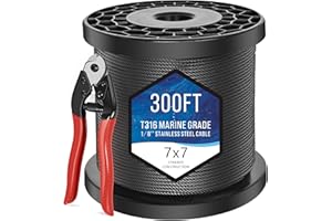 300FT Black T316 1/8 inch Stainless Steel Wire Rope with Cutter, Aircraft Cable Marine Grade Cable for Black Deck Railing Sta