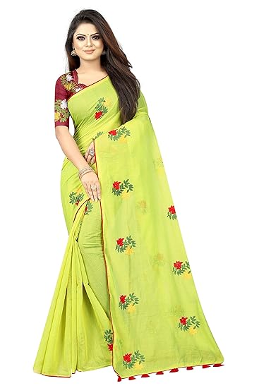 Womens Chanderi Cotton Saree With Blouse Piece