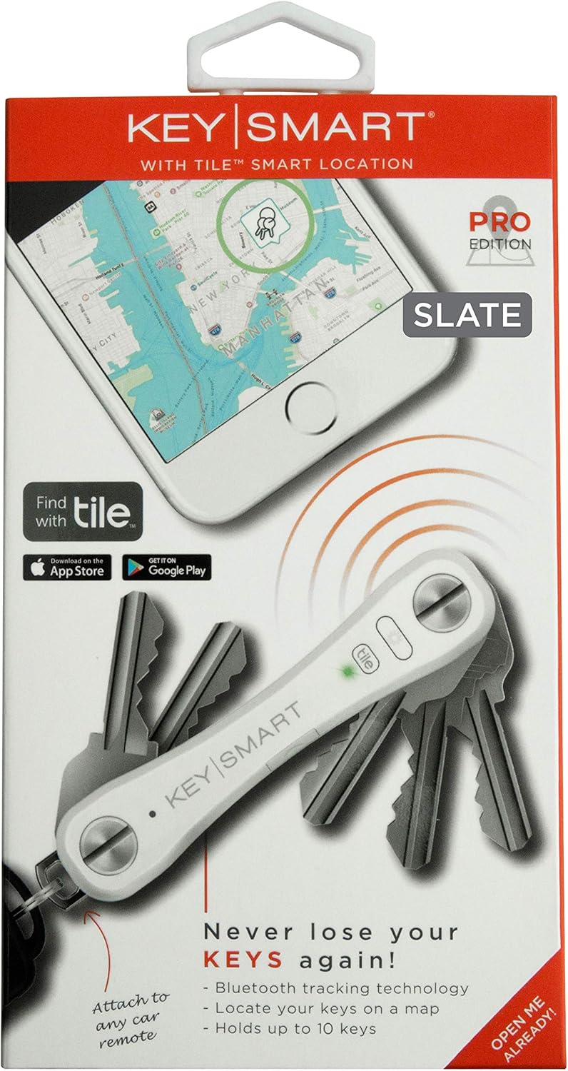 KeySmart Pro - Key Holder w LED & Tile Smart Technology (up to 10 Keys, Slate): Office Products