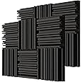 TroyStudio Thick Acoustic Foam Panels, 12 X 12 X 2 Inch 12 Pcs Broadband Sound Absorbing Foam, Dense Soundproof Padding Tile, Recording Studio Foam Absorber, Groove Decorative 3D Wall Ceiling Panel