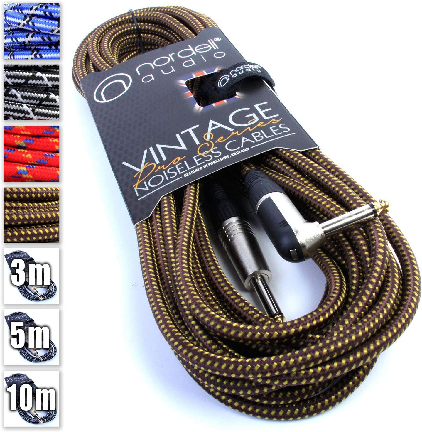 Premium Braided Guitar Cable 10m / 30ft Mono 1/4 inch Jack Lead for