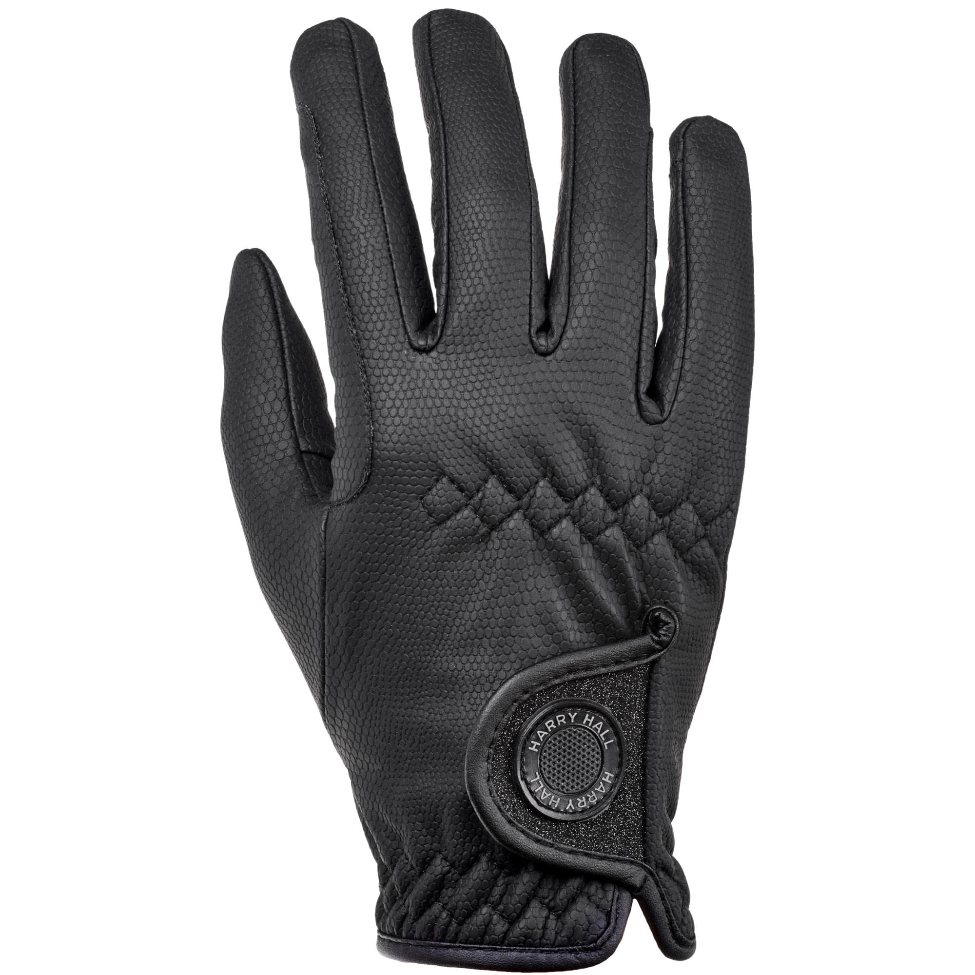 Harry Hall Horse Riding Gloves for Women with Soft Fleece Lining | Perfect Equestrian Durable Gloves for Autumn Winter with Glitter Details | Black, Size: Large