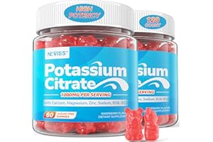NEVISS Potassium Citrate 1000mg Gummies, Potassium Magnesium Supplement + Calcium, Zinc, Sodium, Vitamin B6, B12, Support Leg Cramps, Electrolyte Balance, Body Performance, Energy Boost, Sugar Free, 120 Cts