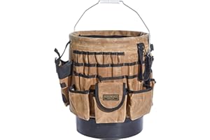 Readywares Waxed Canvas Tool Bucket Organizer, Heavy Duty with 58 Pockets, 5 Gallon Bucket Tool Organizer