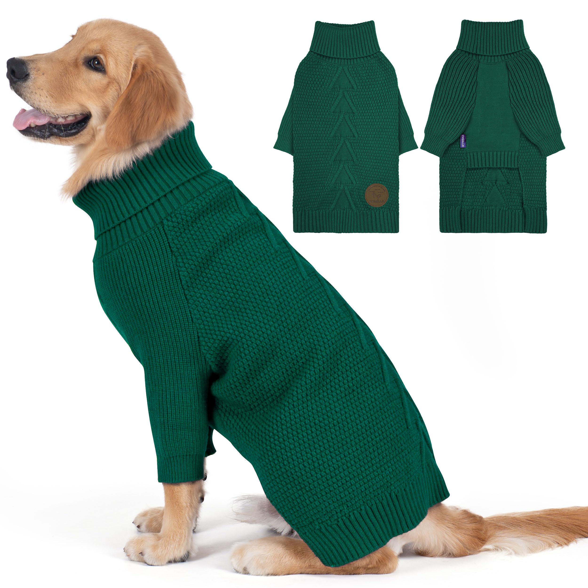 cyeollo Dog Sweater Pullover Turtleneck for Large Dogs, Classic Knitwear Fall Winter Cold Weather Dog Clothes Warm Pet Apparel Large Big Dogs Sweaters, Green 3XL Image