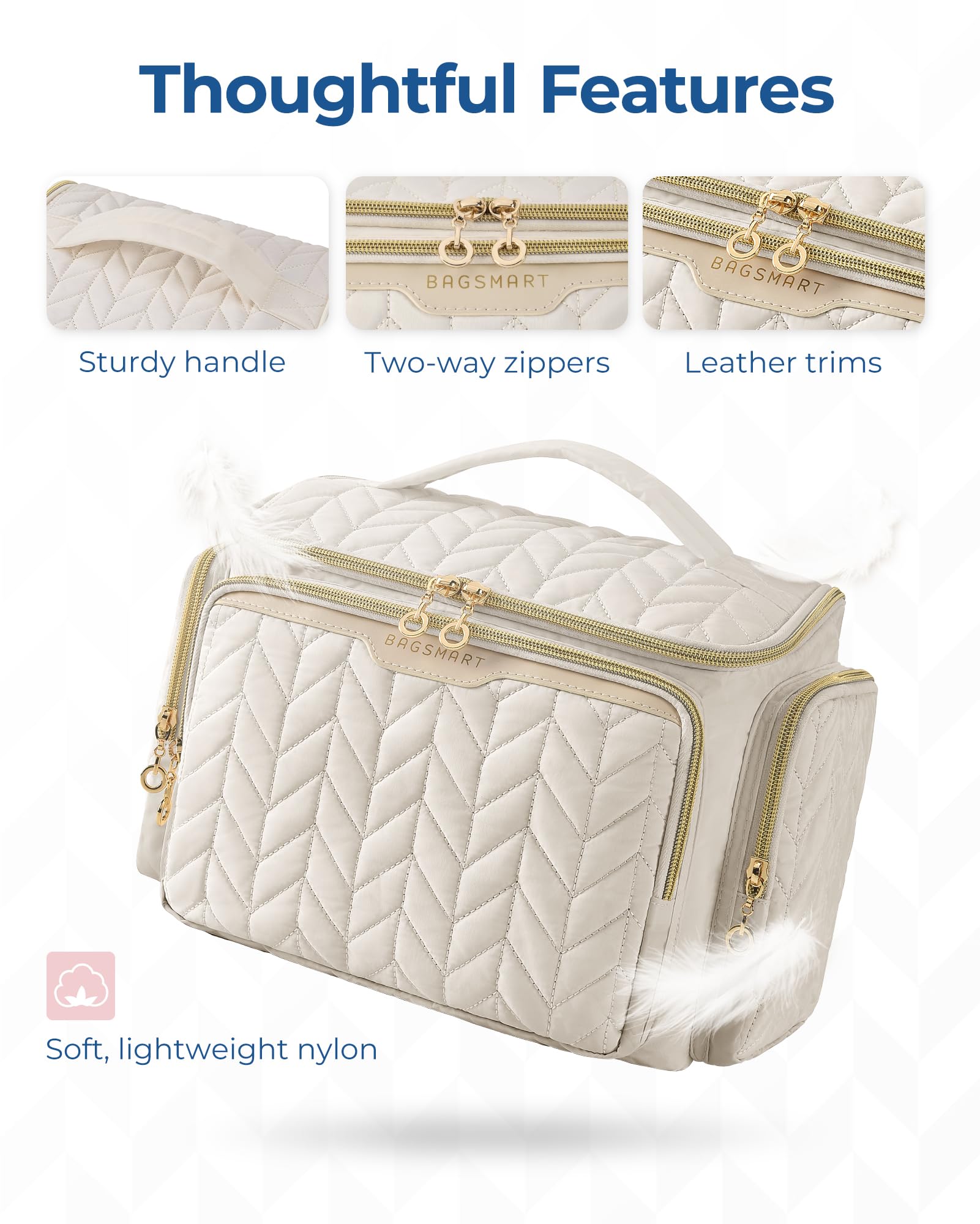 BAGSMART Travel Toiletry Bag, Large Wide-open Travel Bag for Toiletries, Makeup Cosmetic Travel Bag with Handle-Black