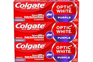 Colgate Optic White Purple Toothpaste for Teeth Whitening, Teeth Whitening Toothpaste with Fluoride, Helps Remove Surface Stains, Enamel-Safe for Daily Use, Mint, 3 Pack, 4.2 oz