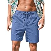 RQP Mens Cotton Linen Shorts Casual Drawstring 7inch Inseam Shorts Stretch Summer Beach Wear