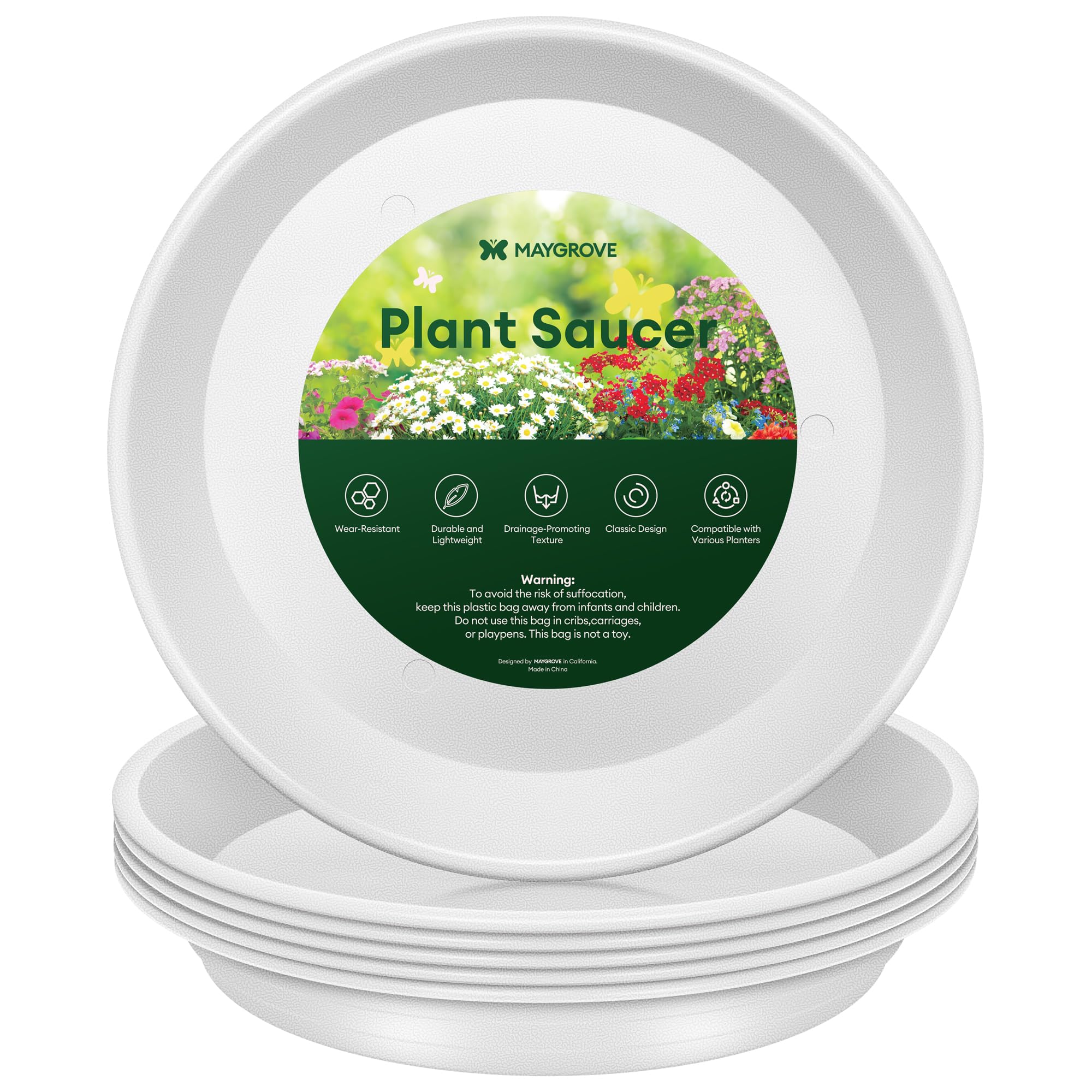 Photo 1 of Maygrove 6 Pack Plant Saucer, 8 10 12 inch Plant Saucers for indoor, Heavy Duty Plastic Plant trays for pots, Grow Bags, Bird Baths, Flower Drip Trays for Indoor and Outdoor Uses (12", White)