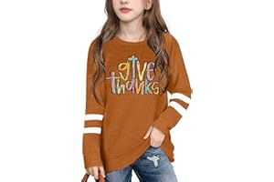 VVNTY Thanksgiving Shirt for Kids: Boys Girls Thankful Grateful Blessed T Shirt Fall Long Sleeve Tops 5-14y