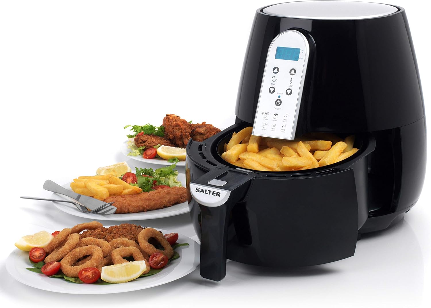 Salter EK2559 XL Hot Air Fryer with Non-Stick Basket| Digital Touch Sensitive Controls | Adjustable Timer | Healthier Oil Free Cooking | 4.5 Litre |1500 W|, Black