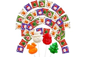 EORA 42 Pk Christmas-Themed Lollipop Suckers, Festive Candy Gift Lollipops Individually Wrapped Bulk, Santa, Reindeer, Snowman, Tree Shaped Candies 4 Fruit Flavors for Christmas Stocking Stuffers