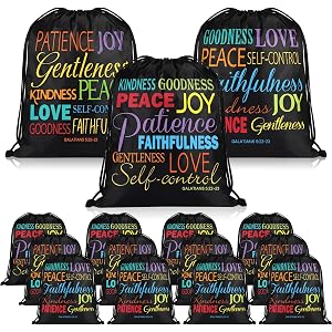 Bulyoou 15 Pcs Fruit of The Spirit Drawstring Backpack Bag Bulk 12 x 15 Inch Galatians 5:22-23 Backpack Bible Verse String Ba