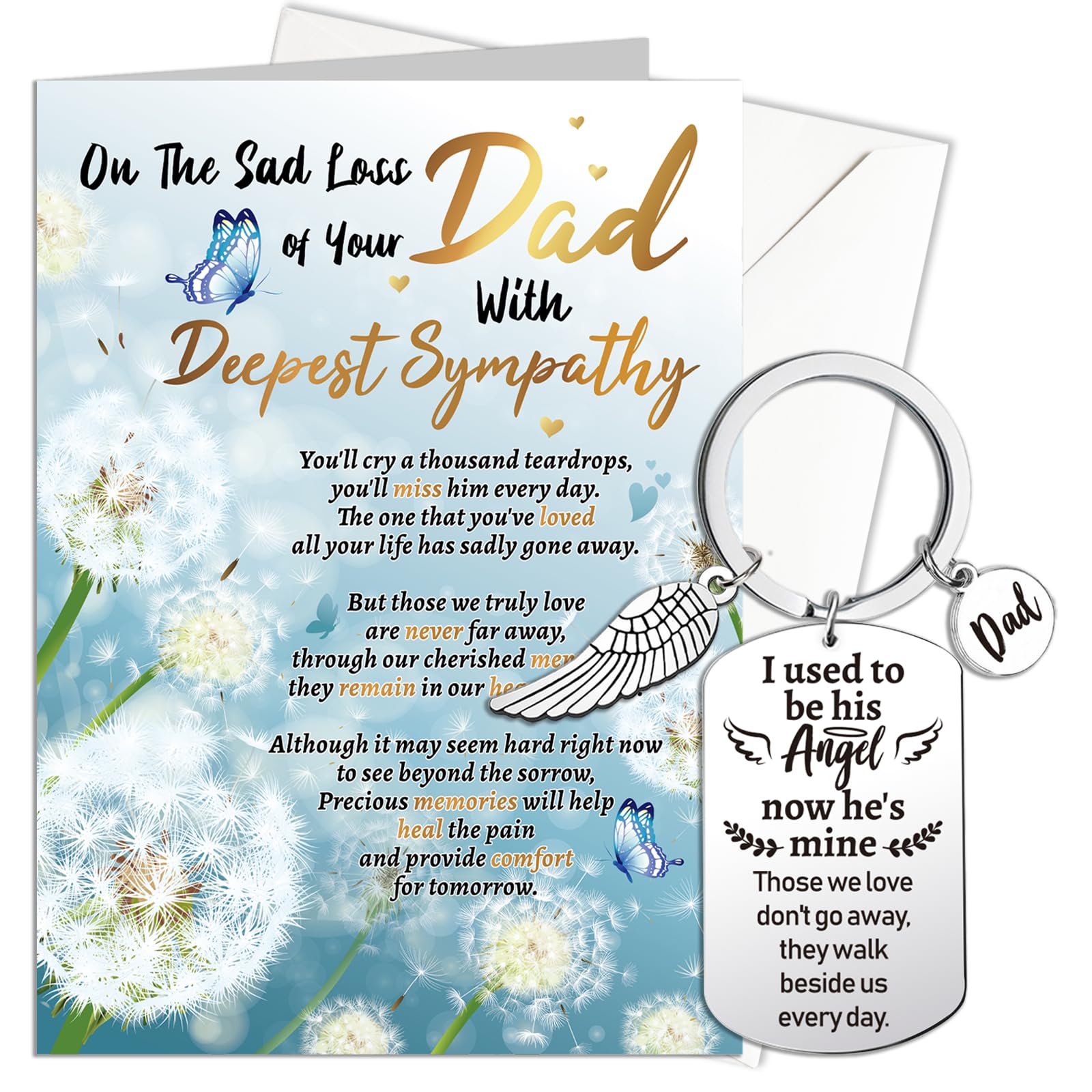 HOWAF On The Sad Loss of Your Dad Sympathy Card with Memorial Keyring, Thinking of You Condolences Card for Memorial Gift, Sympathy Gifts Loss of Dad