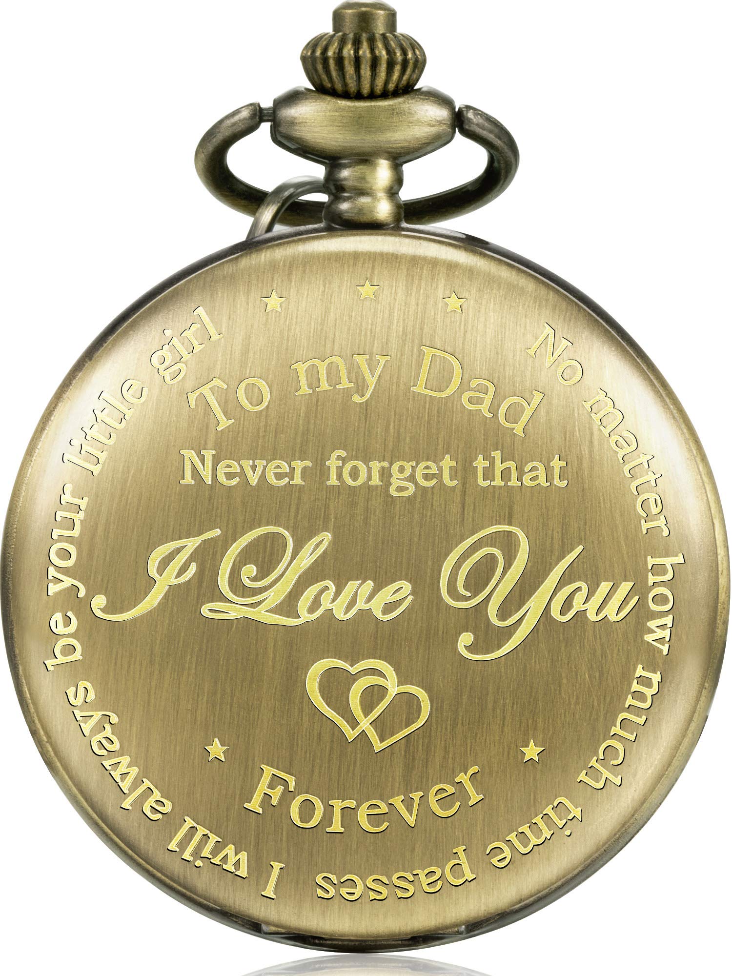 Hicarer Dad Gift from Daughter to Father Engraved Pocket Watch - No Matter How Much Time Passes, I Will Always Be Your Little Girl (Bronze)