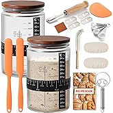 RYTOXILO Sourdough Starter Jar Kit, 34 Oz Glass Sour Dough Jars Wide Mouth for Beginners, 10 Pcs Bread Starter Container Set with Acacia Wooden Lid, Glass Jar with Bread Baking Supplies