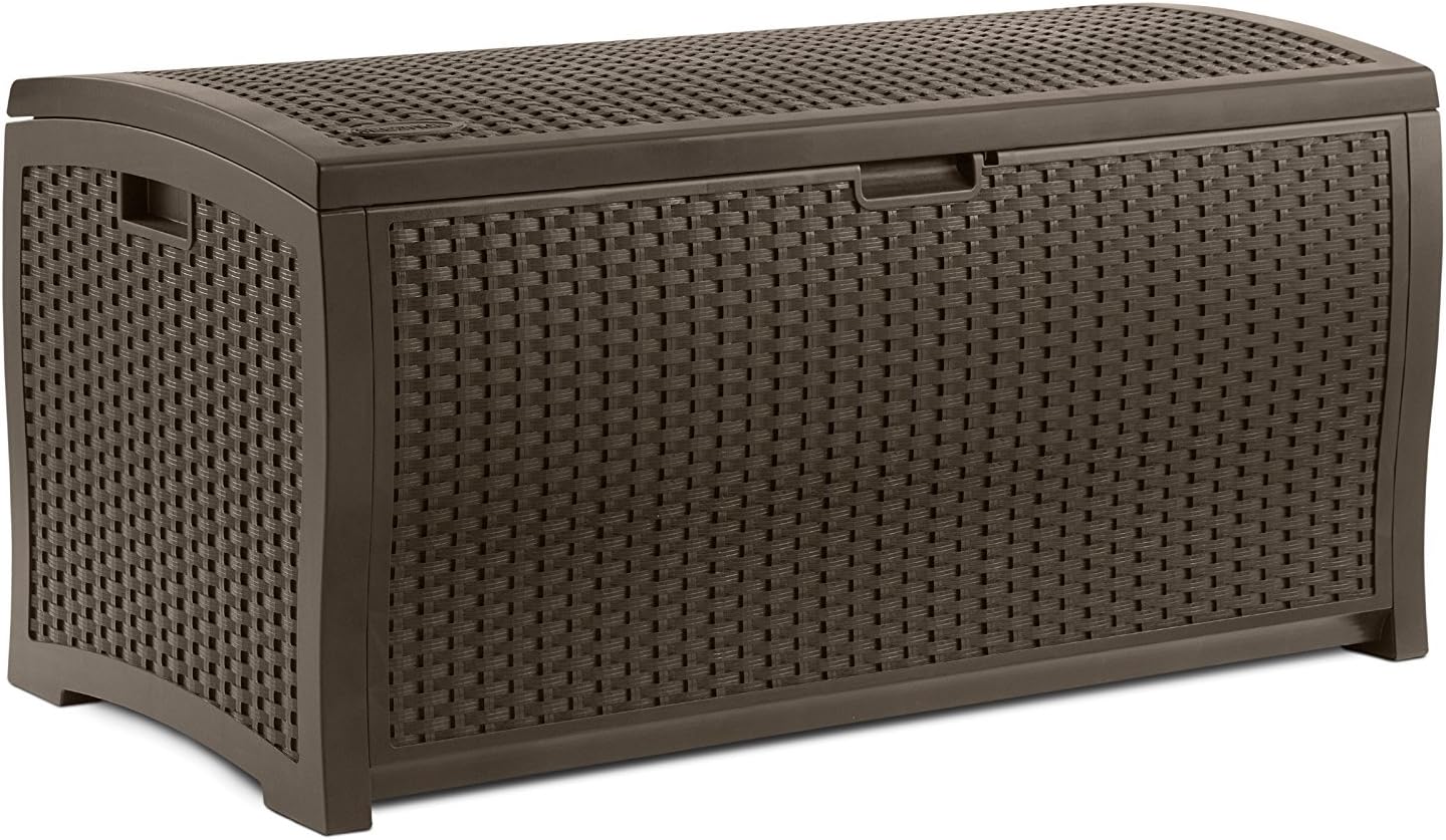 Beautiful Most Popular Top Seller Large Capacity 99-Gallon Weather Water Proof Indoor Outdoor Deck Pool Patio Laundry Linen Lightweight Portable Patio Storage Basket Bench Box Container Mocha Brown