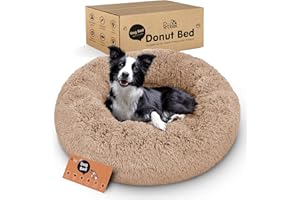 Petloox Donut Dog Bed - Premium Comfort for Anxiety Relief - Fluffy & Calming Design with Ultra-Plush Support | Cozy Round Dog Bed with Super Soft Circle Style (Size L Camel)