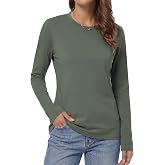 QUALFORT Women's 100% Cotton Long Sleeve T-Shirt, Crew Neck Basic Tee | 100% Cotton, Long Sleeve, Crew Neck, Soft, Breathable, Lightweight, Basic Tee, Casual Top, Easy Layering,Fall Shirts 2026