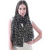 Silver Gold Glitter Shimmer Sparkle Foil Star Print Women's Scarf Shawl Wrap Lightweight