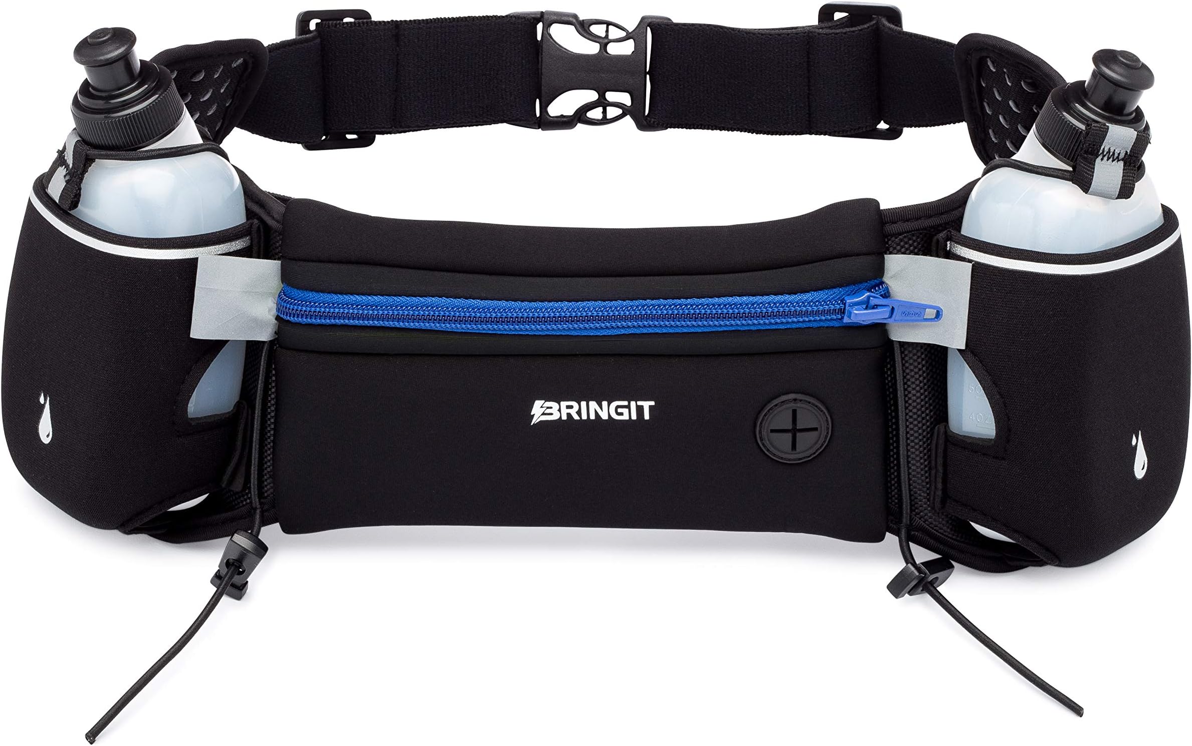 Running Belt with Water Bottles | Running Hydration Belt has Water Resistant Waist Pack to Fit iPhone, Samsung, Android, etc | Adjustable Belt | 10oz Bottles | Attach Race Number | Hiking & Cycling
