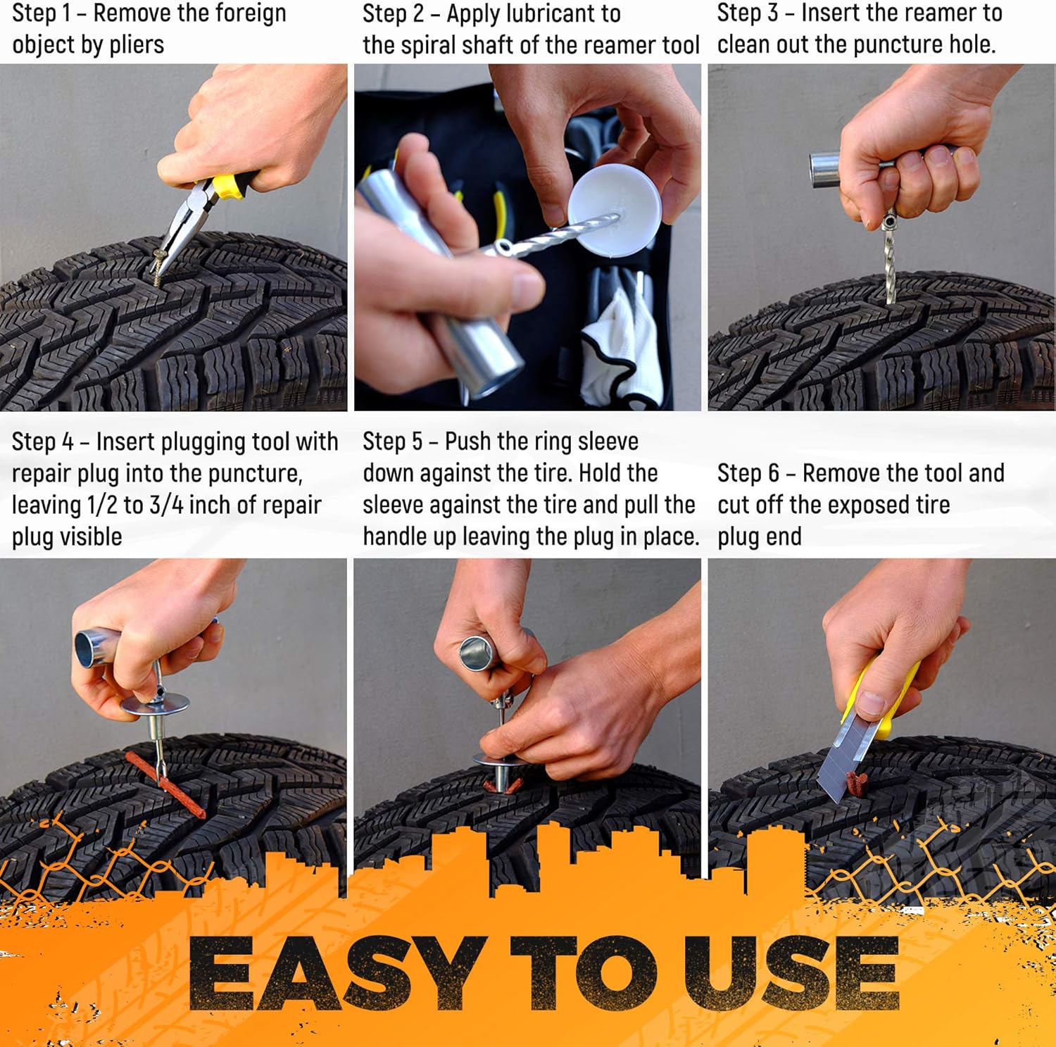 Vehiclex Emergency Tire Repair Kit, 85 PCS – Hi-Grade Tools & Supplies for Flat Tire Punctures Repair: Automotive
